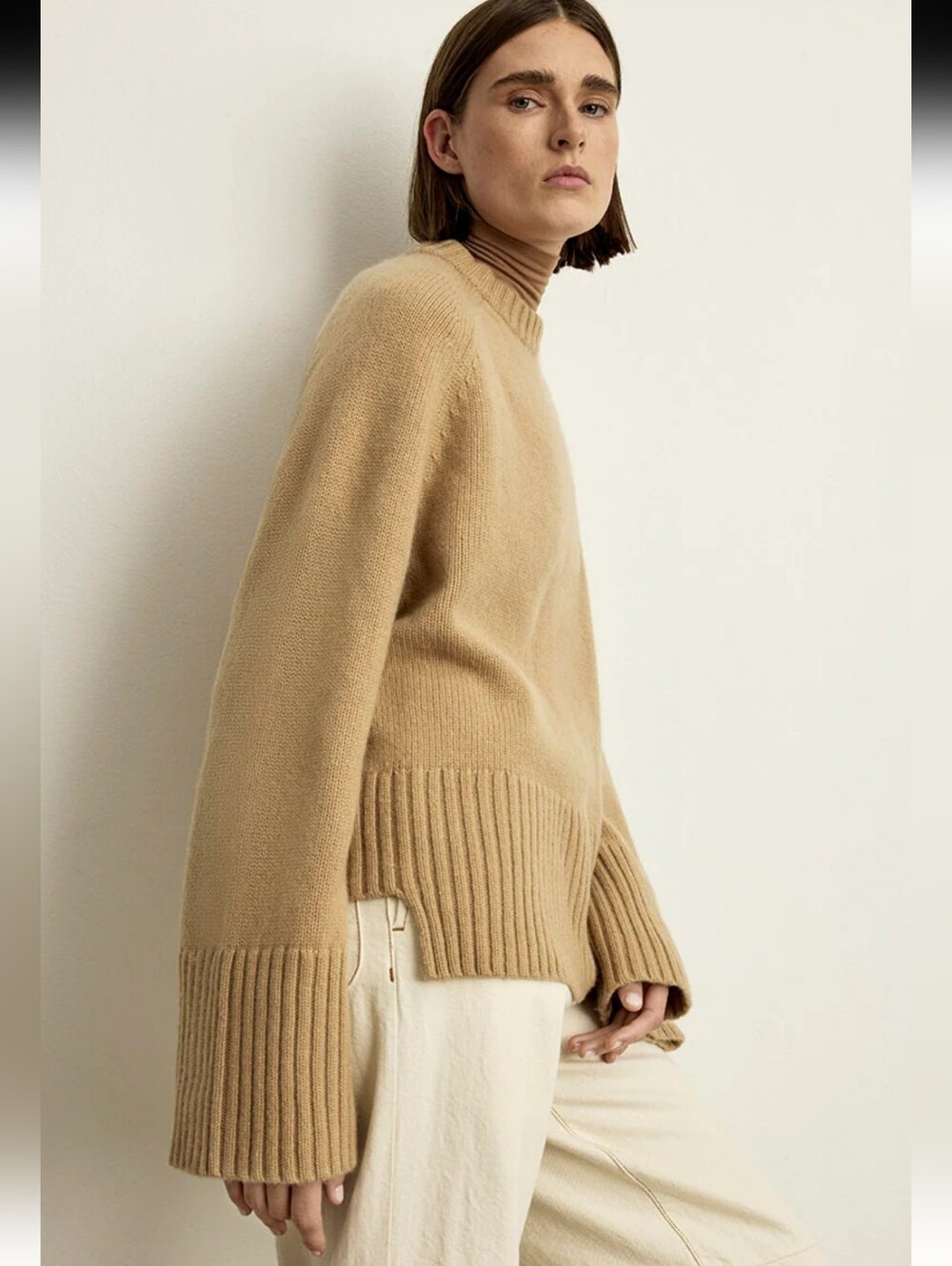 SMYTHE Cashmere Bell Sleeve Tan Sweater Size Small